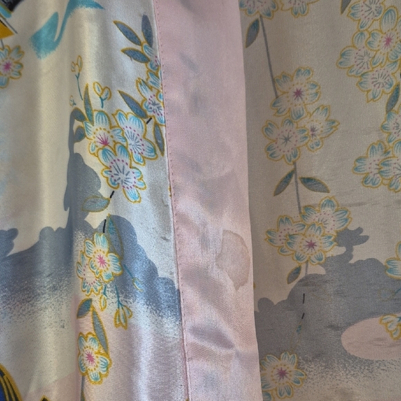 Silk Asian Silk Robe XL With Tie Lightwieght Short Sleeve Design Geisha Vintage - Picture 2 of 7